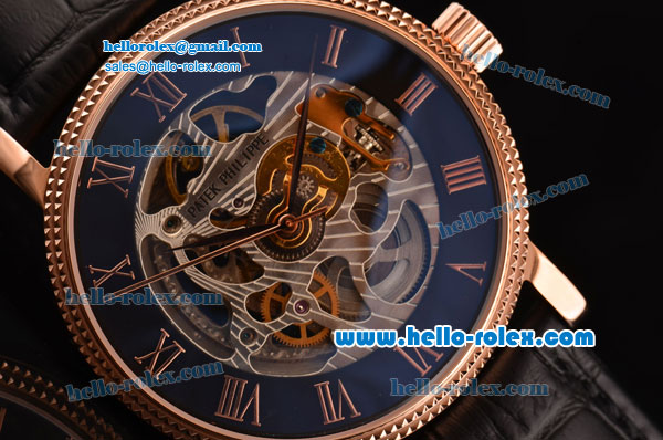 Patek Philippe Grand Complications Asia 3836 Automatic Rose Gold Case with Black Leather Strap Skeleton Dial Roman Markers - Click Image to Close